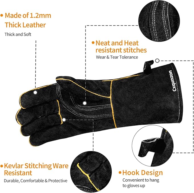 Leather MIG Welding Gloves - Heat Fire Resistant for Welding/Grilling/BBQ(Black/Brown/Blue)