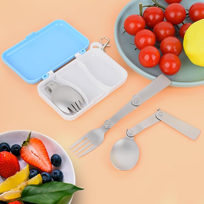 Foldable Fork and Spoon Set, 3pcs Portable Folding Spoon and Fork Set With Plastic Storage Case Foldable Spoons Portable Fork For Travel Camping Outdoors Picnic