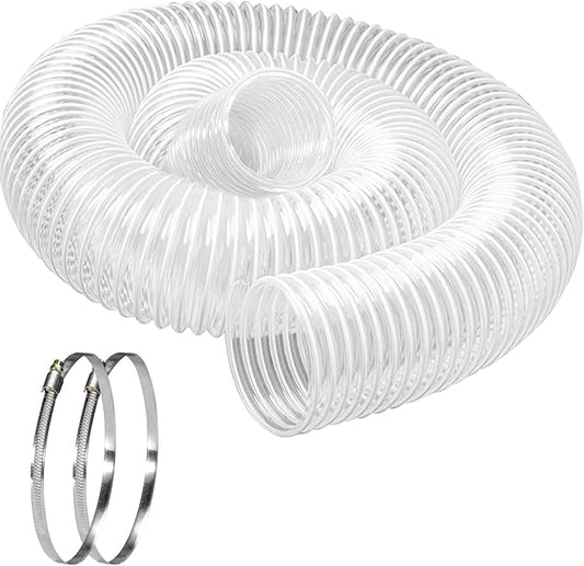 Heavy PVC Dust Collection Hose 6" x 10', Puncture Resistant PVC Dust Collection Hose with Carbon Steel Wire Coil, Flexible Clear PVC Fume Collection Hose for Dust Collectors