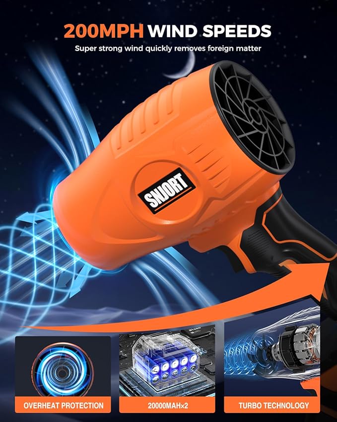 Leaf Blower Cordless with Battery and Charger,500,000 RPM,Extended Nozzle,Lightweight Handheld Design,Blower for Patio Cleaning,car Blowing Water,Blowing Leaves and Dust（Citrus Orange）
