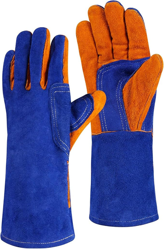 Leather MIG Welding Gloves - Heat Fire Resistant for Welding/Grilling/BBQ(Black/Brown/Blue)