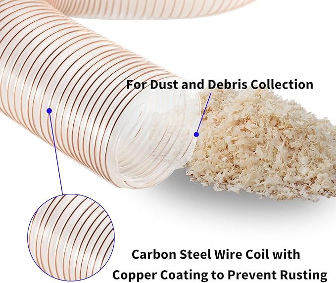 JUYO VONSAN 4 inch PU Heavy Duty Flex Hose - 30ft Clear Dust Debris Collector Hose With Clamps