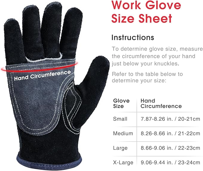 YESWELDER Leather Work Gloves for Men or Women，Suitable for welding | gardening |construction etc. Cowhide leather with cotton lining, wrist closure, grippy and durable.Reinforced palm,Black-gray M