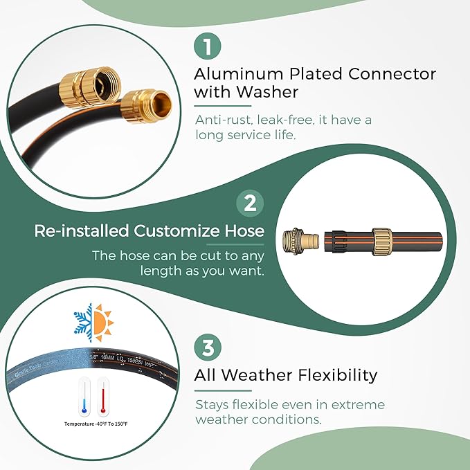 Giraffe Hybrid Garden Hose 5/8" x 50ft, Custom Length, NO Kink, Flexible, Leakproof Hose with Male to Female Fittings, 600 Burst PSI