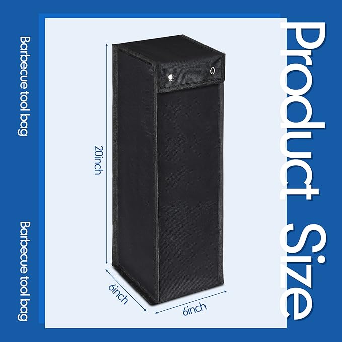 Grill Utensil Storage Bag BBQ Tool Storage Bags Barbecue Hardware Tool BBQ Utensil Holder Pouch Oxford Cloth Accessory Foldable for Camping Hiking(1 Pcs,Black)