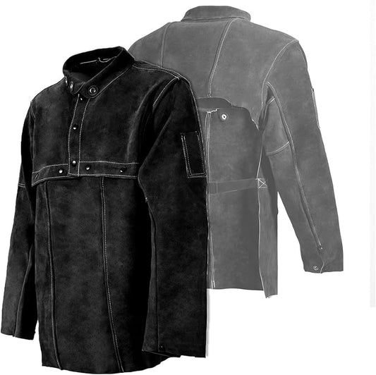 LeaSeek Leather Welding Jacket - Heavy Duty Welding Apron with Sleeve,Heat Flame Resistant Cowhide Weld Coat for Men Women.
