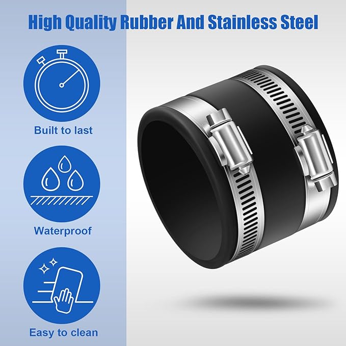 Minatee Dust Control Flex Cuffs with Stainless Steel Hose Clamps, Flexible PVC Coupling for Plastic and Copper Plumbing Connections, Connector Ports Dust Collection Fittings(2-1/2 Inch, 4 Pcs)