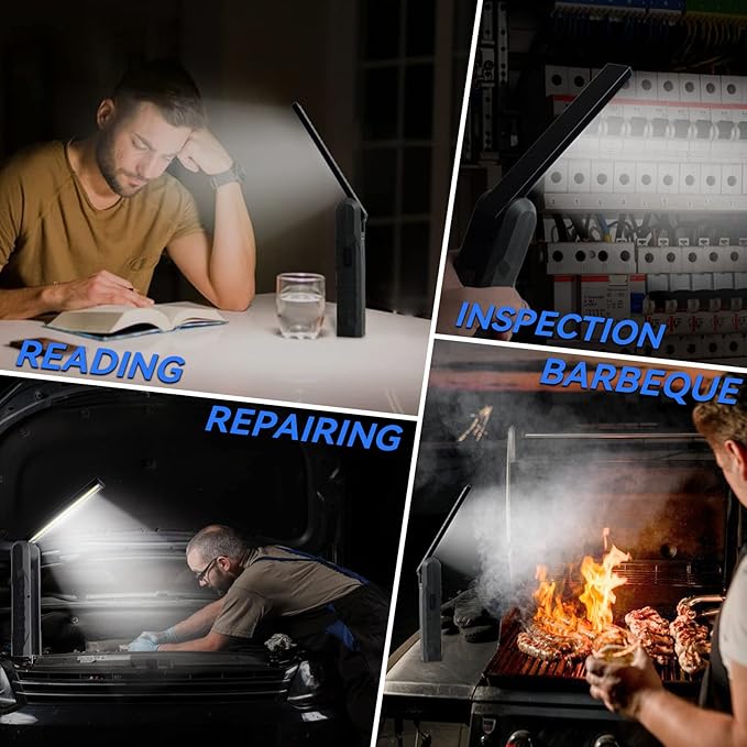 Durapower Rechargeable LED Mechanic Work Light Foldable Magnetic Flashlight Automotive Work Light, Hook, 270º Rotate, Power Indicator for Mechanic, Repair