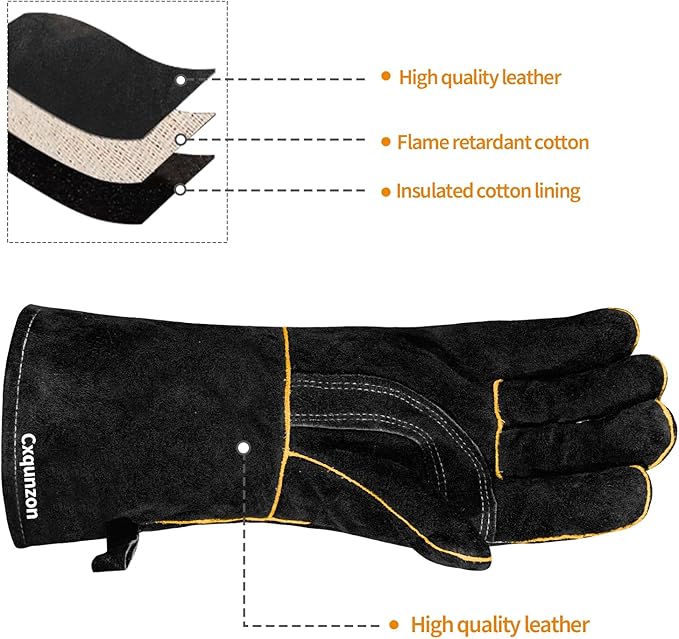 Leather MIG Welding Gloves - Heat Fire Resistant for Welding/Grilling/BBQ(Black/Brown/Blue)