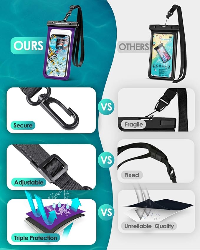 Hiearcool Universal Waterproof Phone Pouch, Dry Bag Compatible for iPhone 16 15 14 13 Pro Max XS Plus Samsung Galaxy S22 Cellphone Up to 8.3", IPX8 Water Proof Cell Phone Case for Beach-2Pack