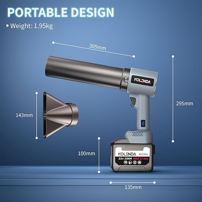 Handheld Cordless Lightweight Powerful Car Dryer Air Blower with 1800G & 335MPH Powerful, Air Duster Electric Leaf Blower Cleaning Dryer Turbo for Patio Cleaning, Lawn Care and Car Drying