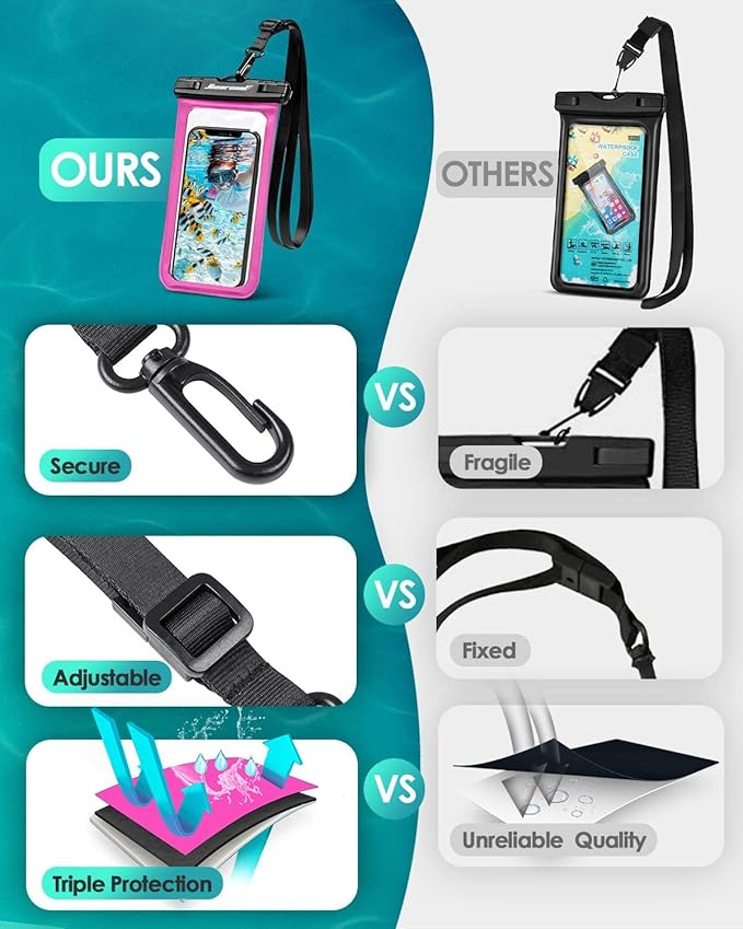 Hiearcool Waterproof Phone Pouch,Waterproof Phone Case for iPhone 16 15 14 13 Pro Max Plus up to 8.3",IPX8 Cellphone Dry Bag for Beach Cruise Travel-Bright Red-2Pack