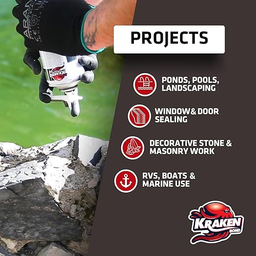 Kraken Bond Black Spray Waterfall Foam Sealant - (2x24oz) Expanding Polyurethane Pond Foam Sealer Black, UV Resistant Insulating Spray for Landscape & Exterior, Gun Use, Gun Not Included, 2 Pack