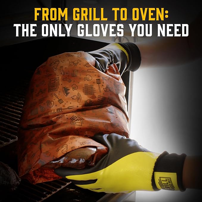 Hey Grill Hey Pitmaster Gloves | BBQ Gloves | Heat Protection up to 500°F or 260°C | High Temp Resistance | Fireproof Glove for Grilling Smoking Barbecue | Washable Mitts | Waterproof | Size - XXL