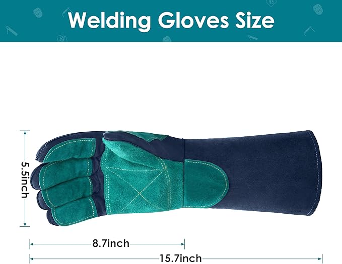 Leather Forge MIG Welding Gloves, 932℉ Heat Resistant Welding Gloves with Kevlar Stitching for MIG, TIG, Stick, Forge
