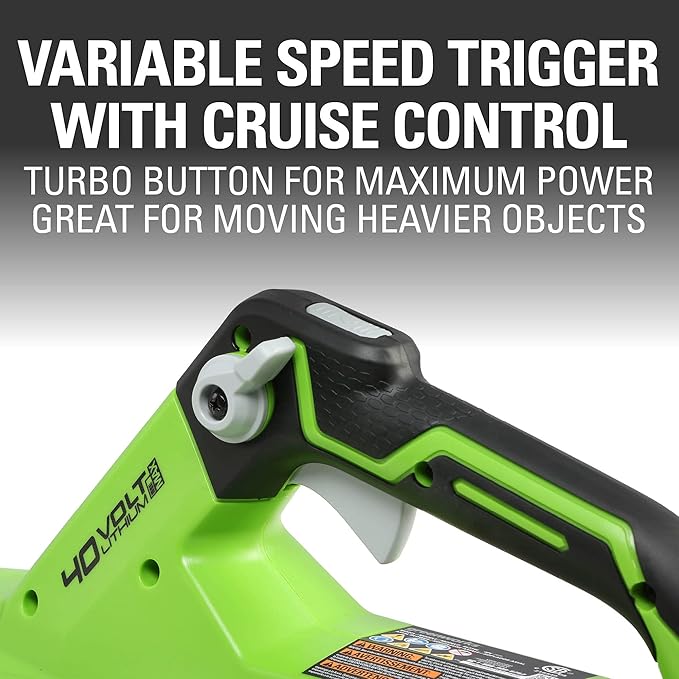 Greenworks 40V (120 MPH / 450 CFM / 75+ Compatible Tools) Cordless Axial Leaf Blower, 4.0Ah Battery and Charger Included