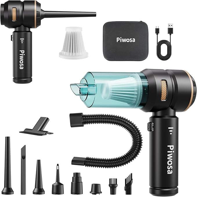 Handheld Vacuum Cordless, Car Vacuum Cleaner with Brushless Motor, Strong Suction Vacuum & Compressed Air Dusters with LED Light, Wireless Mini Portable Hand Vacuum Blower for Home, Pet (Black)