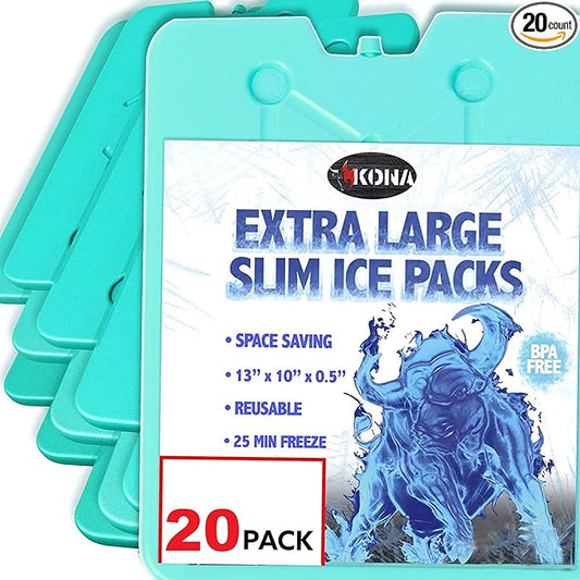 Kona XL Large Cooler Ice Pack - Reusable Long Lasting Dry Ice Packs, 10x13 Inch, 25 Min Freeze