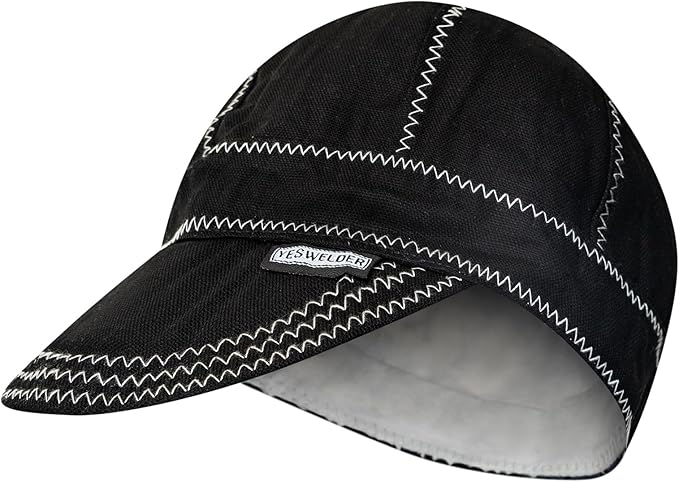 YESWELDER Welding Cap, Black 7-5/8", Heat-Resistant Reversible Protective Welders Cap