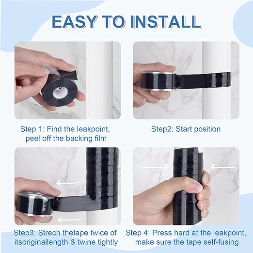 FOURGUN Self Fusing Silicone Tape Black 1" x 16.4FT Heavy Duty Waterproof Leak Proof Repair Tape for Plumbing Hose Pipeline Electrical Wrapping Emergency Seal for Hot/Cold Pipes & Tools