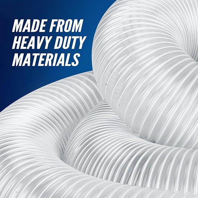 Heavy PVC 2 1/2" x 10' Dust Collection Hose,Flexible Clear Debris and Fume Collection Hose with Stainless Steel Clamps for Dust Collectors with 2 1/2" Ports, Ideal for Shop Vacuums