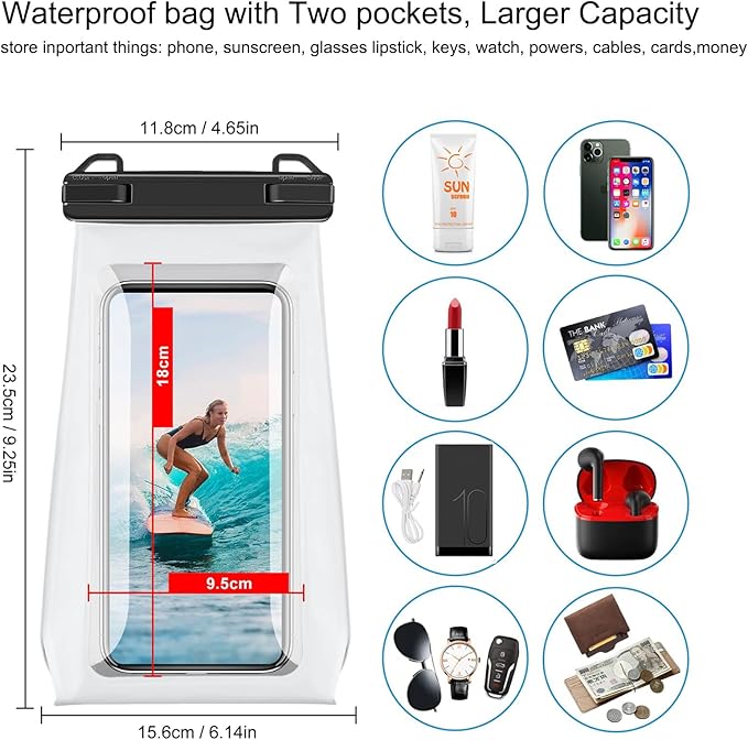 Large Capacity Waterproof Phone Pouch Floating, Waterproof Bag Case for iPhone 15 14 Pro Max 13 12 11 X XR 8 Plus Samsung Up to 6.9'', IPX8 Water Proof Phone Dry Bag for Boating Swimming Kayaking