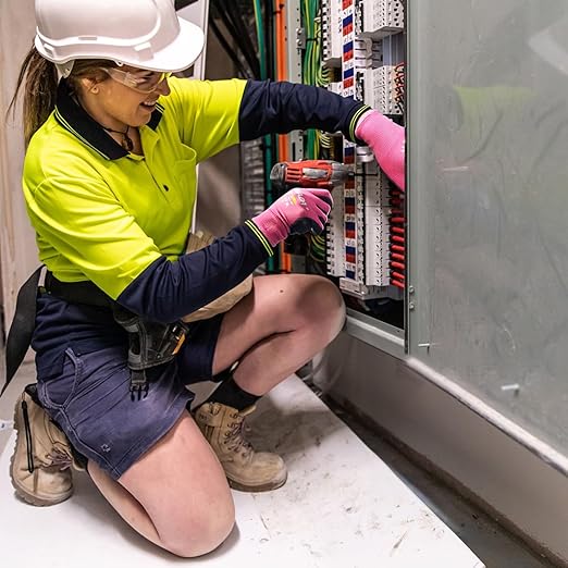 Kebada W1 Work Gloves Women, PU Coated Safety Gloves with Grip, Touchscreen, Ideal for Warehouse Package Handling, Construction, Gardening, Pink Small