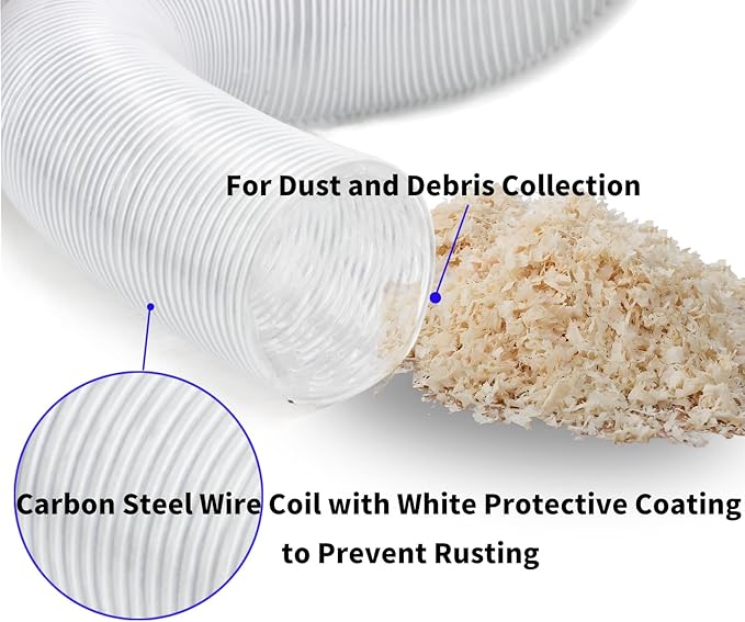 JUYO VONSAN 8 inch Dust Collection Hose 10ft Heavy Duty Flexible PVC Dust Collector Hose With Clamps (PVC, 8IN-10FT)