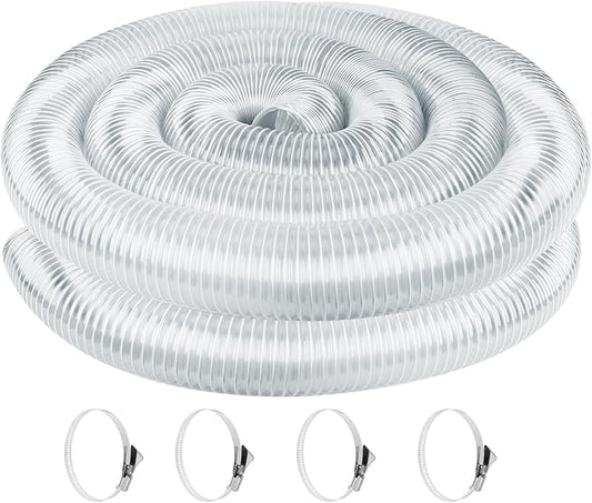 Heavy PVC 4" x 10' Dust Collection Hose,Flexible Clear Debris and Fume Collection Hose with Stainless Steel Clamps for Dust Collectors with 4" Ports, Ideal for Shop Vacuums