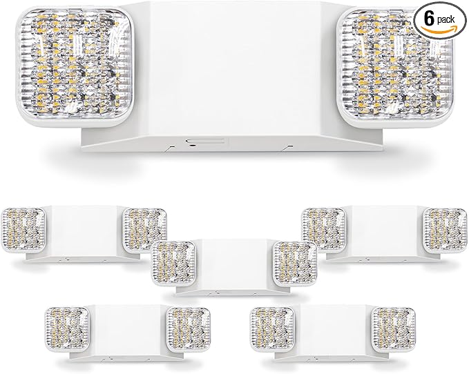 LED Emergency Lights, Commercial Emergency Lighting for Business, Power Outages, Offices, with Backup Battery (90 Minutes), Wall Mount, Hard Wired, 120-277V, Fire Resistant (94V-0) UL