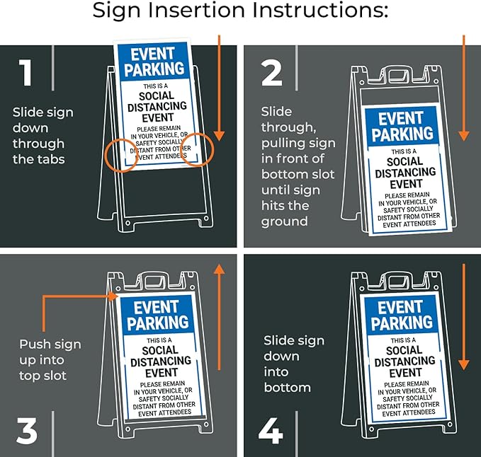 Event Parking Social Distancing Event Please Remain in Vehicle Sidewalk Sign Kit, 24x36 Inches, with A Frame Stand, Made in USA