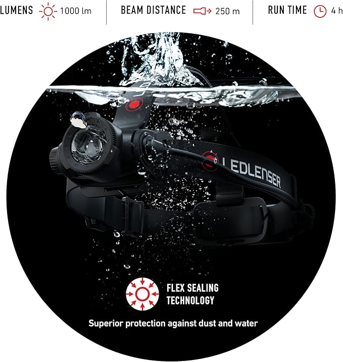 Ledlenser, H7R Core Rechargeable Headlamp, High Power LED, 1000 Lumens, Hands-Free Light for Home, Waterproof, Outdoor, Camping, and Emergency Use, Black