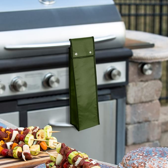 Grill Utensil Storage Bag BBQ Tool Storage Bags Barbecue Hardware Tool BBQ Utensil Holder Pouch Oxford Cloth Accessory Foldable for Camping Hiking(1 Pcs,Army Green)