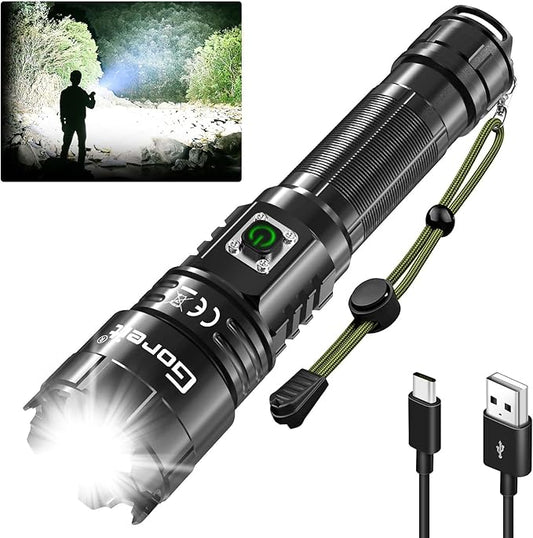 Goreit Flashlights High Lumens Rechargeable, 2000 Lumen XHP70.2 LED Flashlight USB Super Bright Flash Lights, High Powered Handheld Flashlights for Emergencies Camping, Waterproof, Adjustable Focus