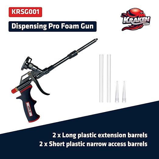 Kraken Bond Black Spray Waterfall Foam Sealant - (2x24oz) Expanding Polyurethane Pond Foam Sealer Black, UV Resistant Insulating Spray for Landscape & Exterior, Gun Use, Gun Included, 2 Pack