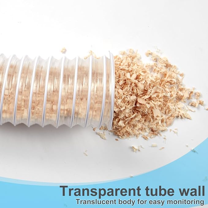 Flexible PVC Dust Collection Hose With Stainless Steel Clamps - Clear Vacuum Hose Fittings and Collector Accessories for Woodworking (6 Inch, 10 ft)