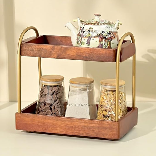 Premium CasaDuo Multipurpose Organizer Rack for Cosmetics Storage | Display Holder | Bathroom Dresser Countertop|Kitchen Organizer in Mahogany Finish (Self Assembly)