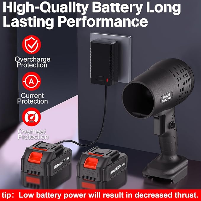 Leaf Blower with 21V*2 Pcs Batteries, 650000RPM Powerful Fan, High Variable Speed 200 MPH, Handheld Air Blower, Perfect for Car Drying, Patio Cleaning, Lawn Caring, Leaves Blowing (Black)