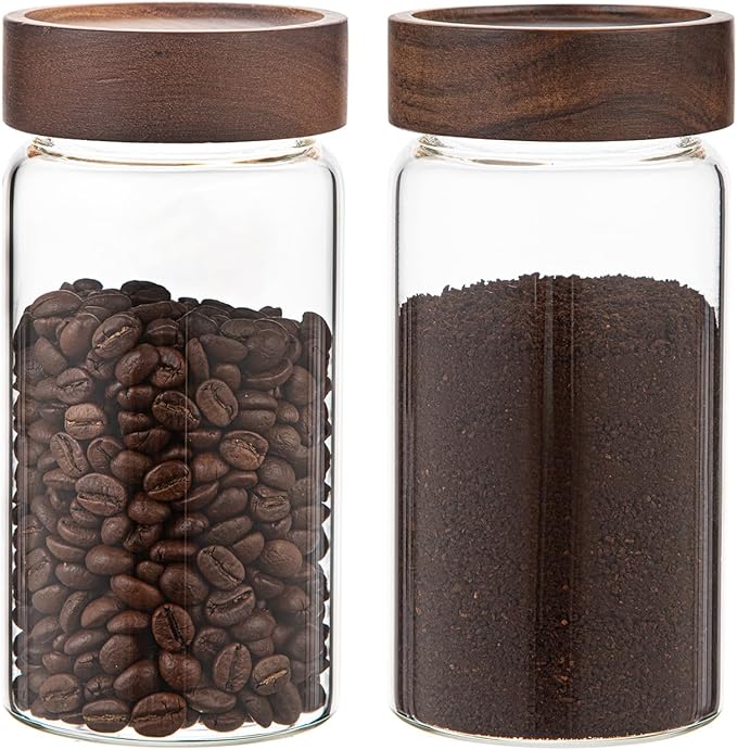 Glass Coffee Jars with Top Screw Lid Round Food Storage Canister Clear Glass Jar for Pantry Sugar Tea Coffee Bean Spice Nuts Cookies Bath Salts (2×550ml(18oz))