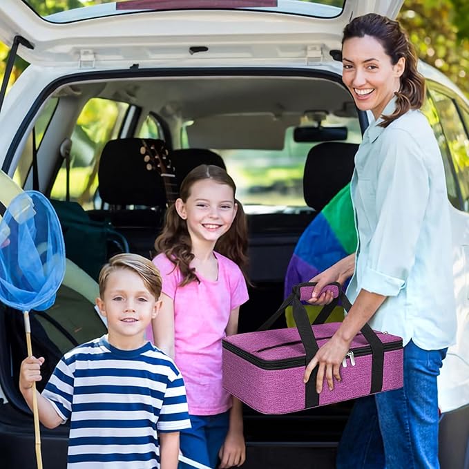 Insulated Casserole Carrier, Portable Casserole Carrier for Hot or Cold Food Lunch Tote Warmer or Cooler Bag, Lasagna Lunch Bag for Potluck Parties- Fits 9" x 13" Baking Dish-Rose Purple