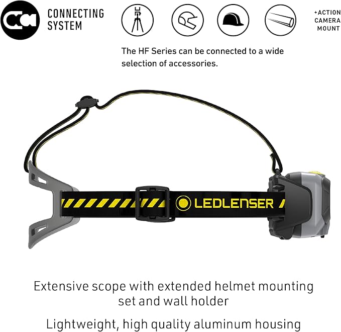 Ledlenser HF8R Work Hands Free, Rechargeable Headlamp, Dust and Water Resistant, 1600 Lumens, Yellow