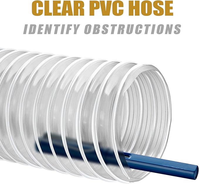 2 1/2" x 5' Dust Collection Hose, Puncture Resistant PVC Dust Collection Hose with Carbon Steel Wire Coil - Flexible Clear PVC for Dust Collectors