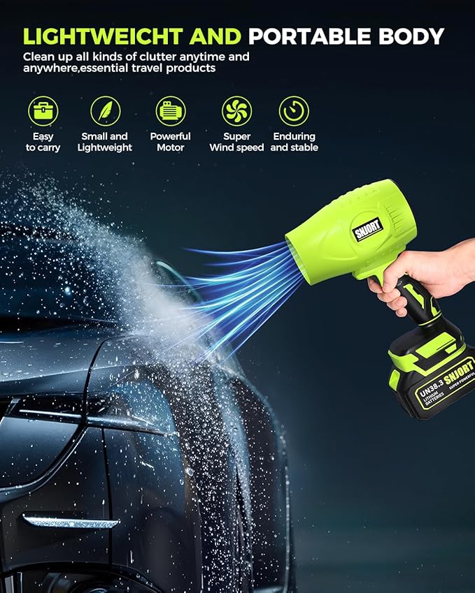 Leaf Blower Cordless with Battery and Charger,500,000 RPM,Extended Nozzle,Lightweight Handheld Design,Blower for Patio Cleaning,car Blowing Water,Blowing Leaves and Dust (Grass Green)