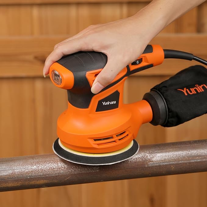 Orbital Sander,2.4Amp 13000 OPM Random-Orbit Sanders 6 Variable Speeds with 15Pcs Sanding Discs 125mm, Electric Sander with Dust Collector for Sanding and Polishing
