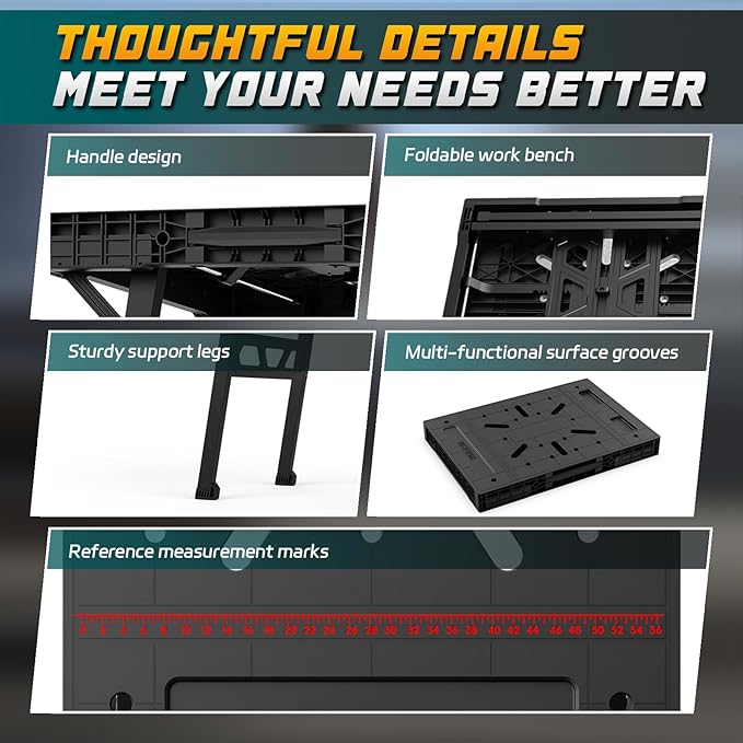 Foldable Work Bench,Easy Step Protable Work Table,34" W x 25" D x 31" H Lightweight Workbench wih 1650LBS,Work Benches for Garage,Work Bench Suitable for Garage,Workshop and Home (Black)