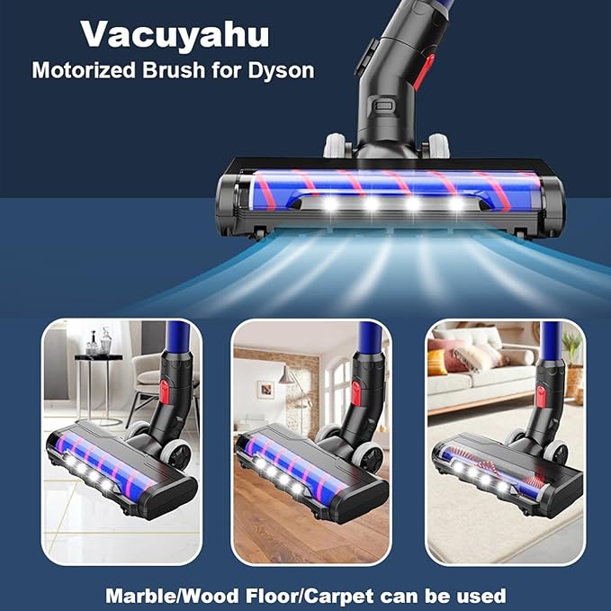 Updated Motorized Nozzle with Headlights for Dyson V7 V8 Vacuum Cleaners, Motorhead Brush Attachment for HardWood Floor or Carpet Cleaning,Replacement Soft Roller Head for Dyson V7 Series