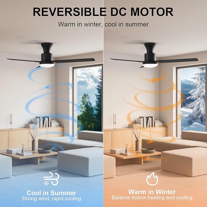 Obabala 60 Inch Ceiling Fan with Remote & APP, LED Light, 6-Speed Reversible DC Motor, Indoor & Outdoor Modern Ceiling Fan for Patio, Living Room, Bedroom