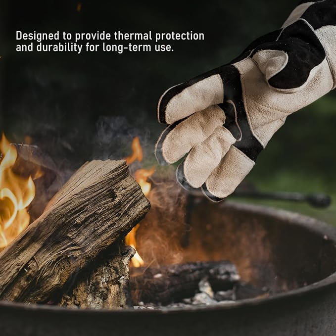 YESWELDER 23.6 Inches 932℉,Leather Forge MIG Welding Gloves, with Kevlar Stitching Heat/Fire Resistant, Palm Reinforcements, Forge,Grill, Fireplace Black-Gray