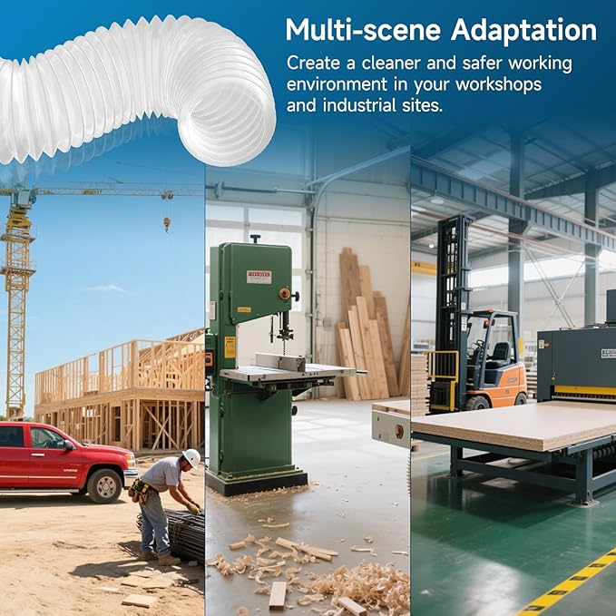 Hon&Guan 4" x 10' Dust Collection Hose, Flexible Clear Odorless PVC Dust Collector Hose with Carbon Steel Wire, Puncture Resistant Dust Hoses for Woodworking Dust Collecting System