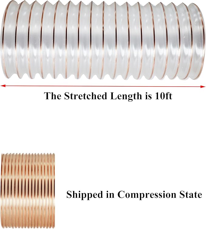 JUYO VONSAN PU Dust Collection Hose 8 inch 10ft Heavy Duty Flex Collector Hose Clear Dust Debris With Clamps (Polyurethane, 8'' X 10ft)
